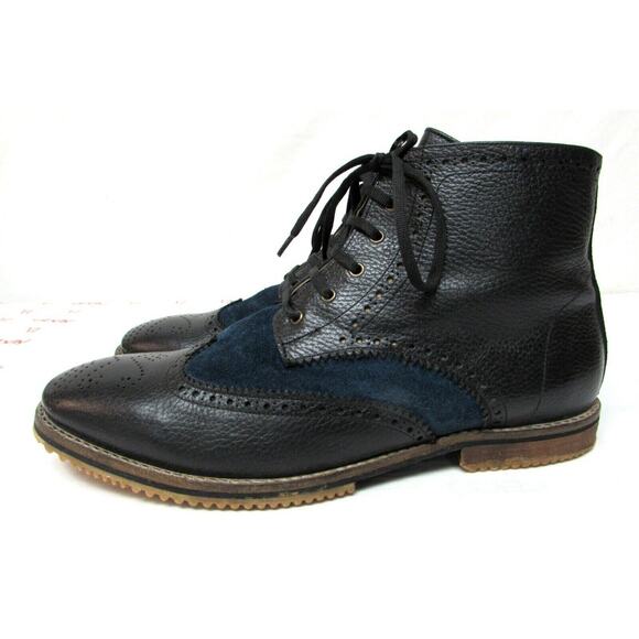 Satori men\'s size US 11-12 EU 45 leather ankle boots wing tip blue and black main image 9